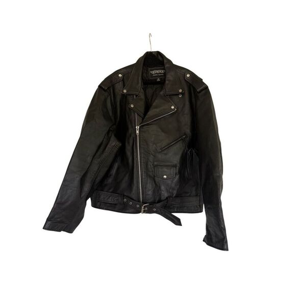 Unik Mens Black Leather Zip Front Belted Biker Motorcycle Jacket Size 56 3XL - Picture 14 of 14